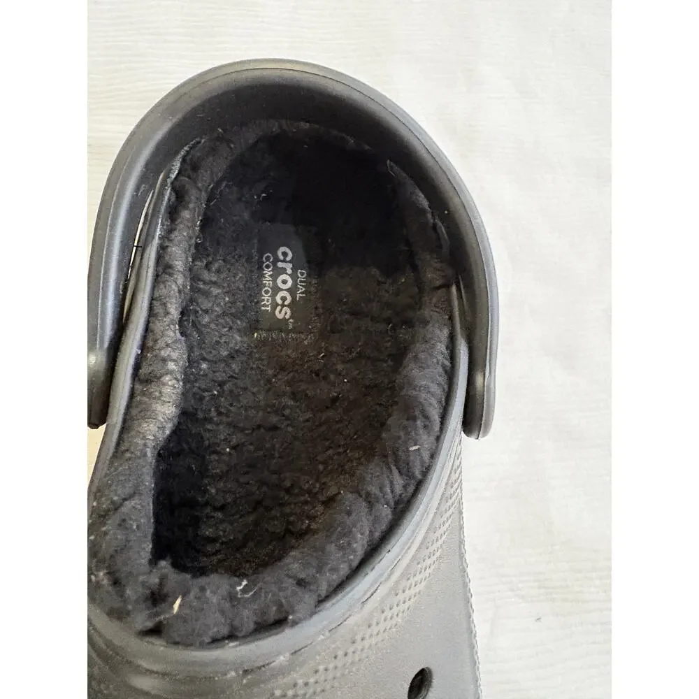 Crocs Classic Dual Comfort Black Fleece Lined Clogs Mens 6 Womens 8